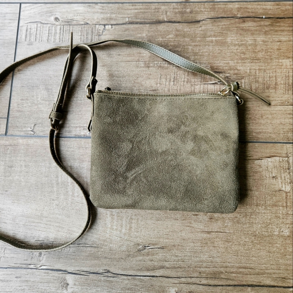 Old Navy 3 compartment green suede type crossbody bag